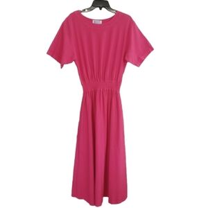 Vintage Renata B Bright Hot Pink Smocked-Waist Midi dress Size Small
